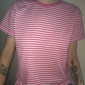 Pink and white striped t-shirt